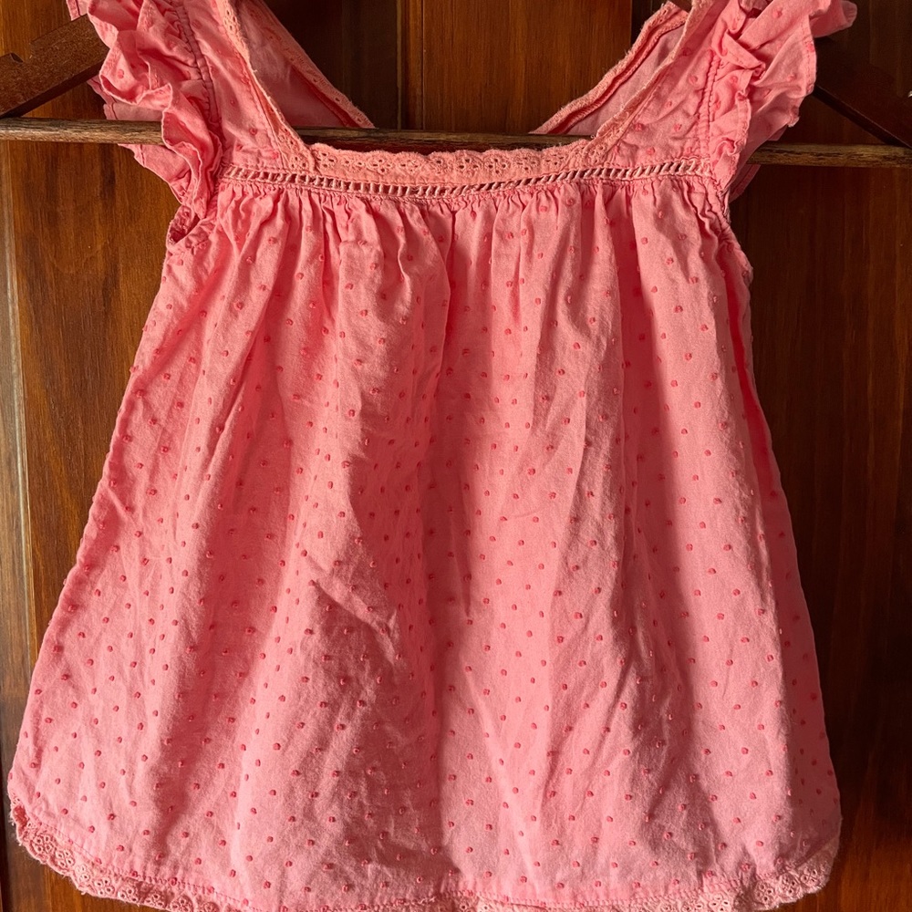 4T textured polka dot flutter sleeve cotton blouse